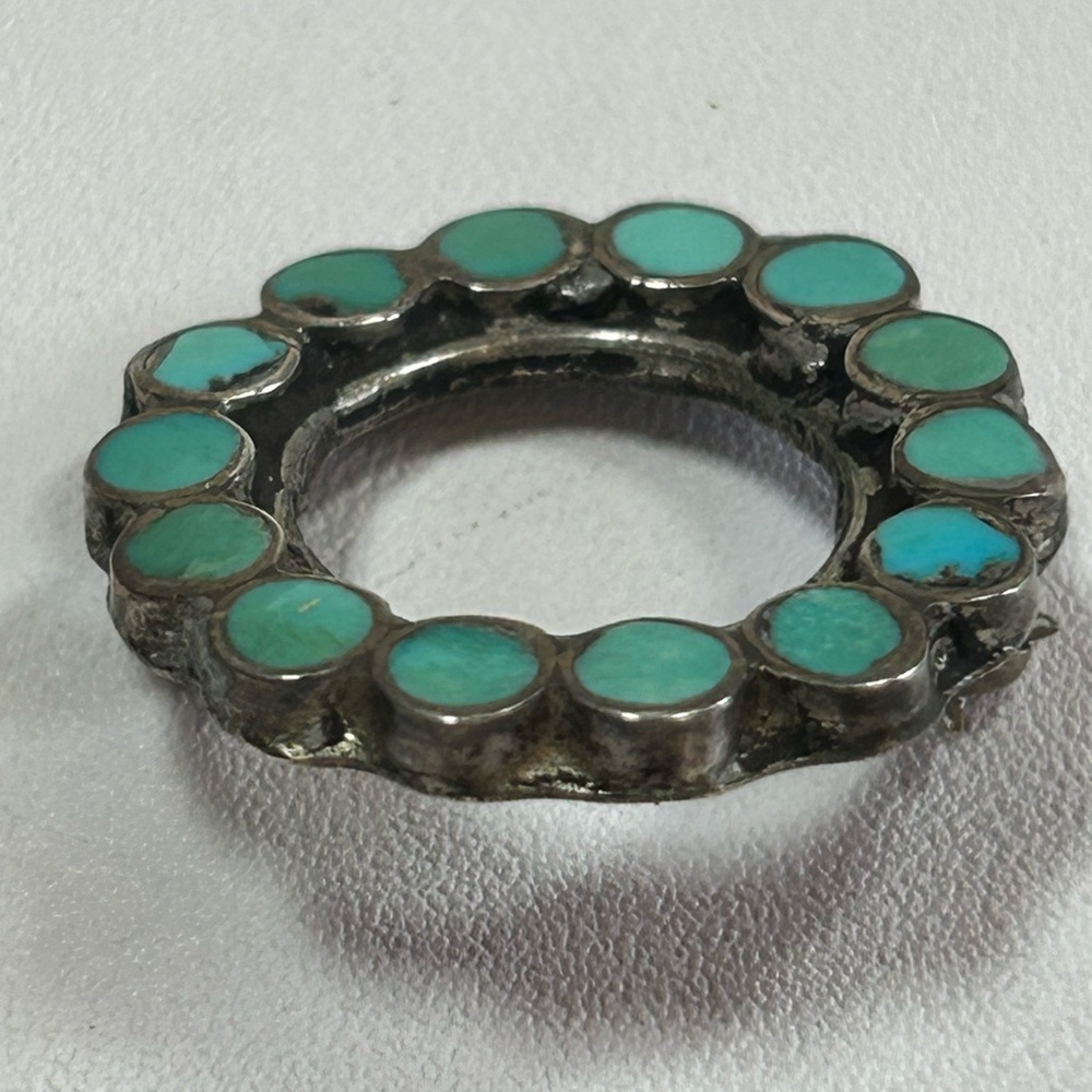 Vintage Native TURQUOISE Inlay and Sterling Silver 925 PIN BROOCH Zuni - Picture 2 of 7